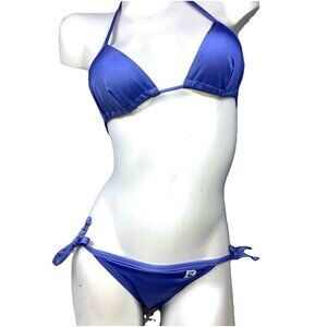 ICONIC Vintage 70s  Pierre Cardin  Triangle String Brazilian Bikini Blue Logo